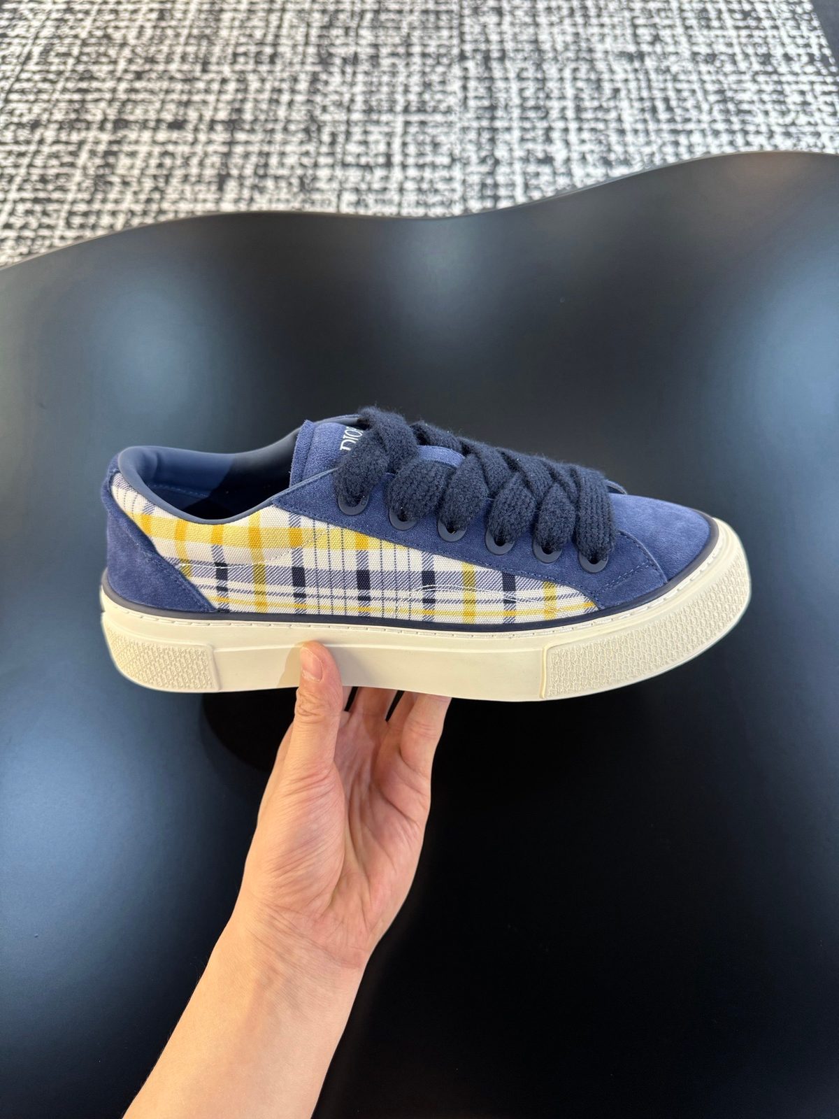 Dior Kids Plaid Canvas Low-Top Sneakers
