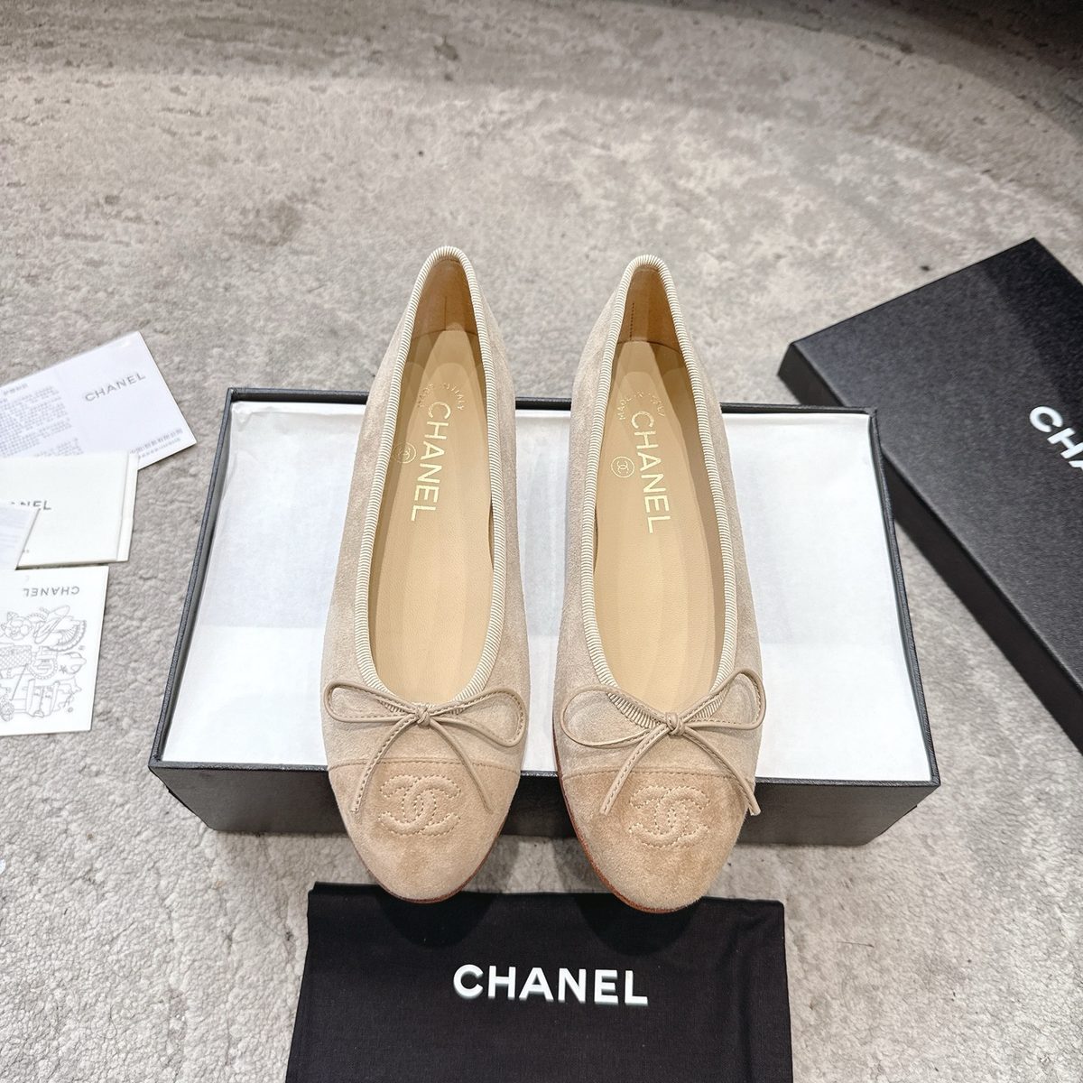 Chanel Beige Suede Ballet Flats