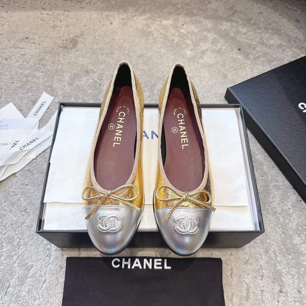 Chanel Metallic Leather Ballet Flats