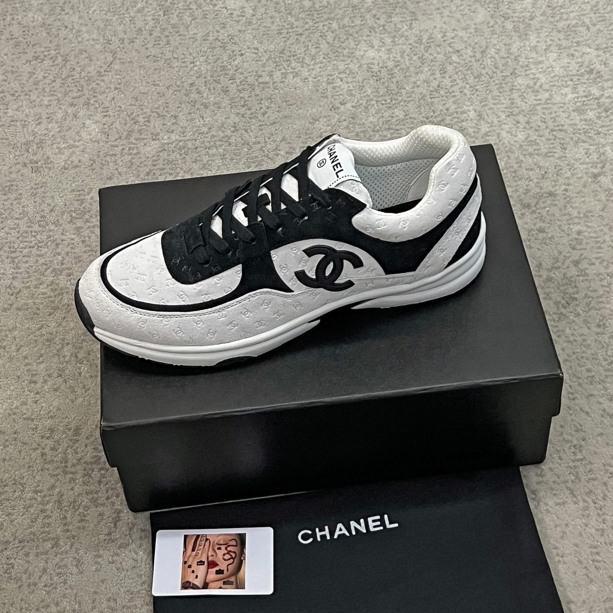Chanel CC Logo Black White Sneakers