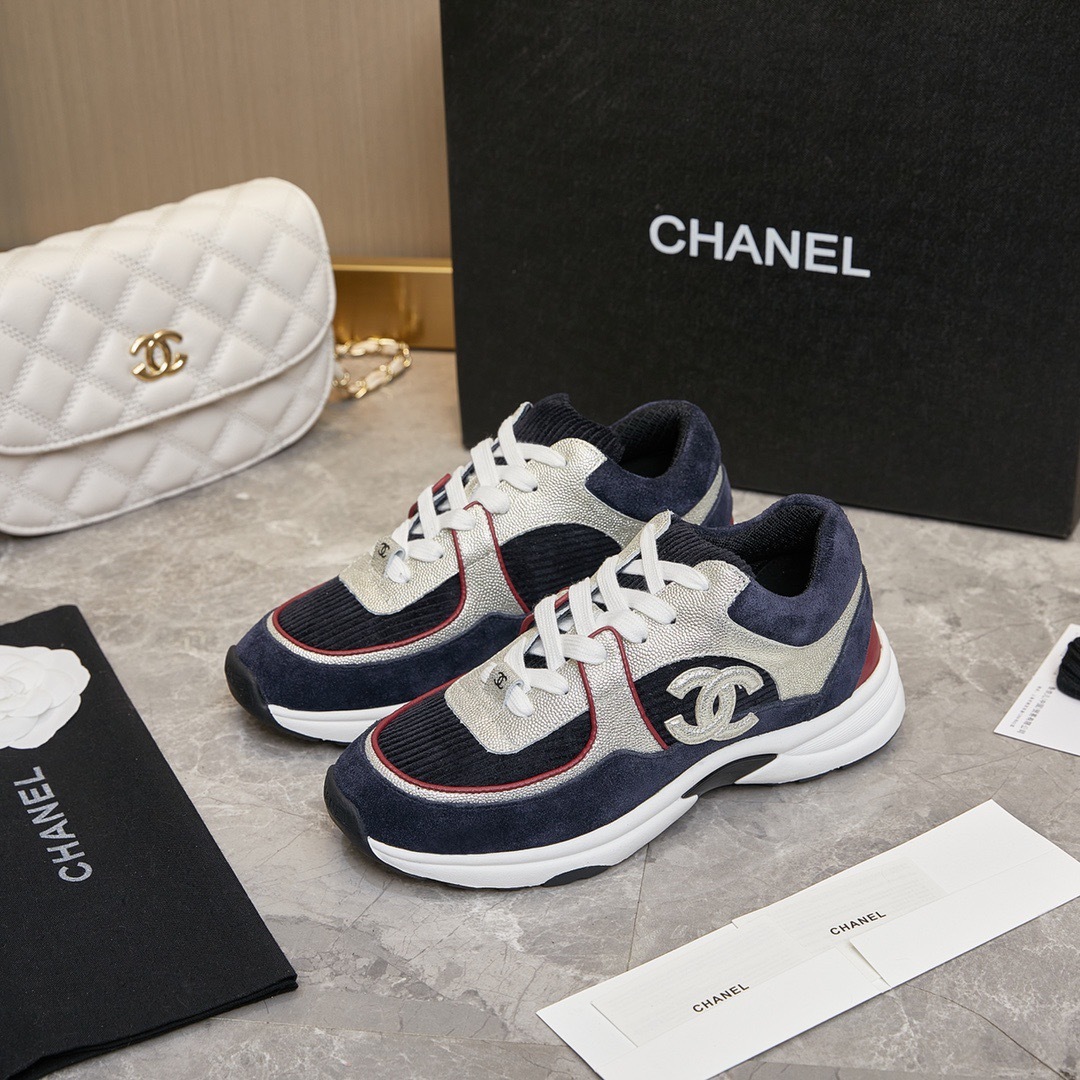 Chanel CC Logo Suede Sneakers