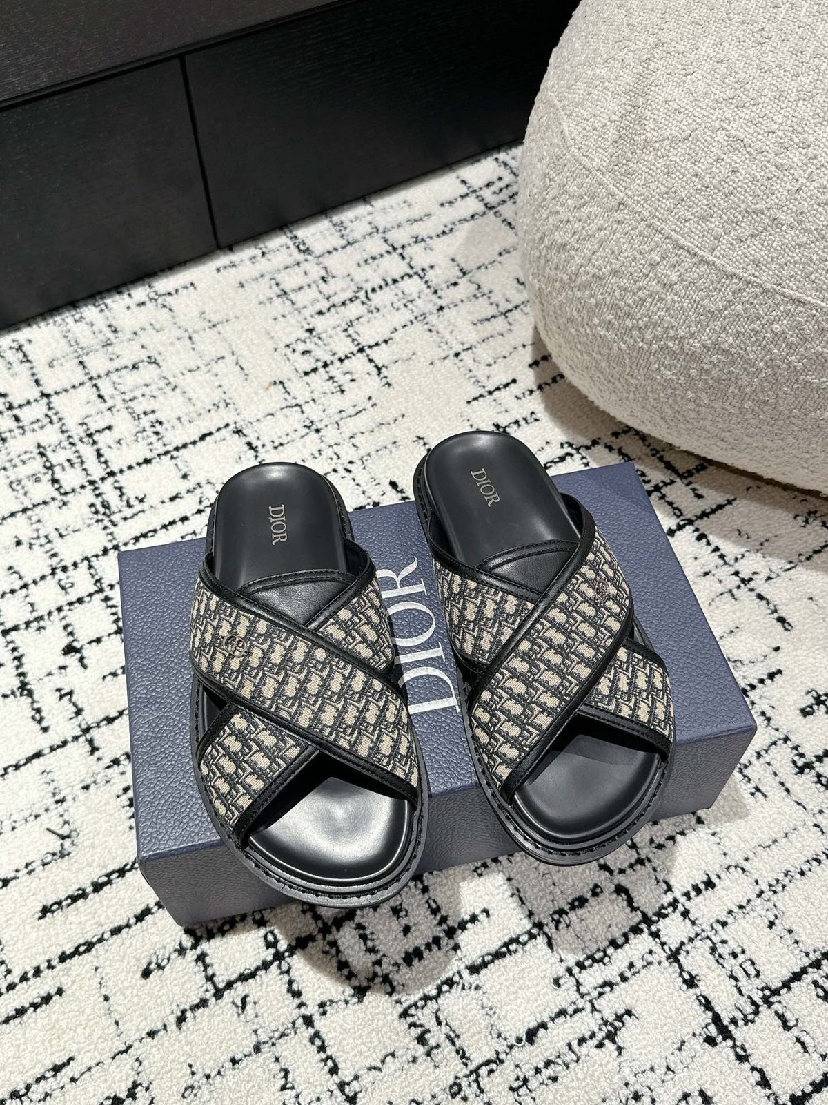 Dior Oblique Canvas Cross Slide Sandals