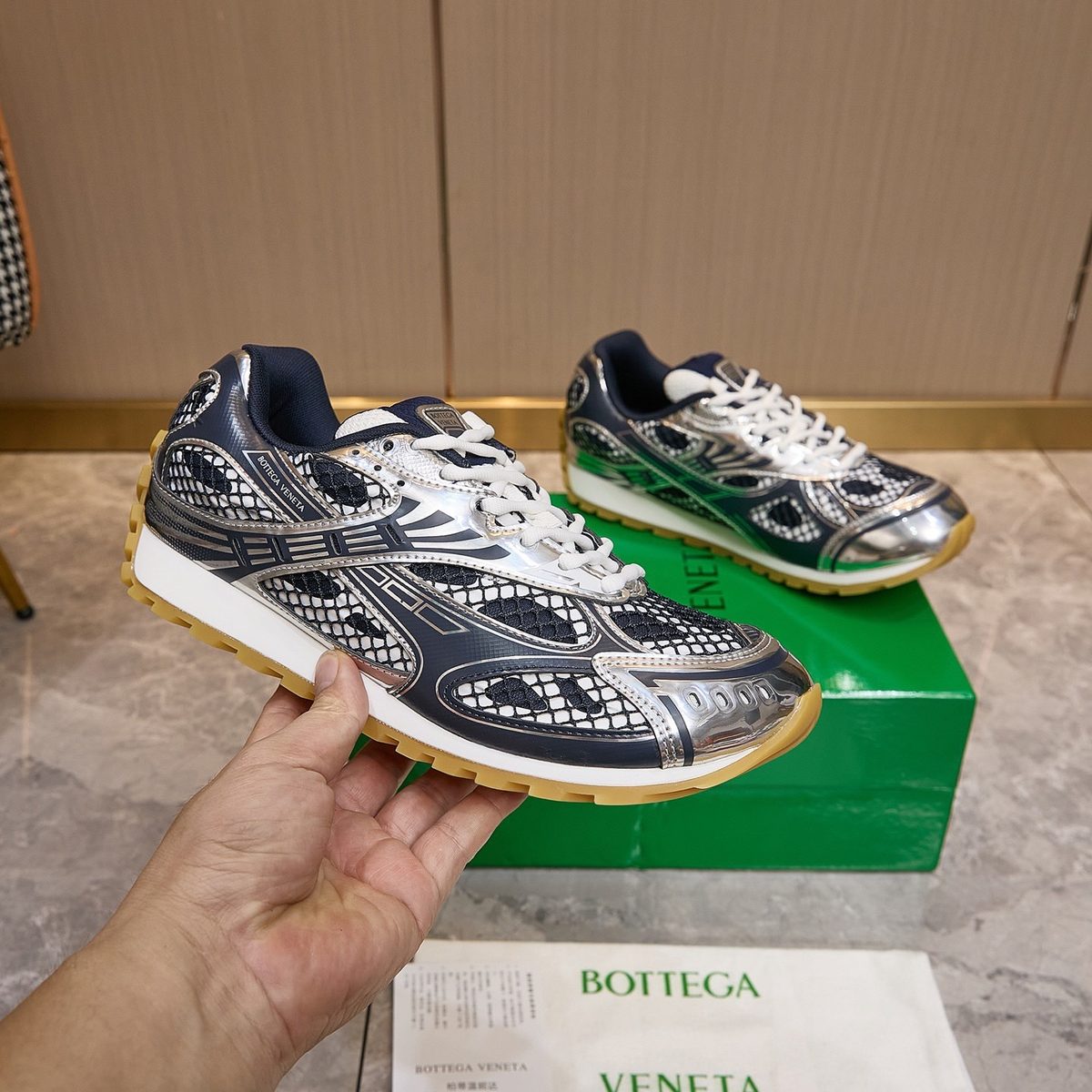 Bottega Veneta Speedster Navy White Green