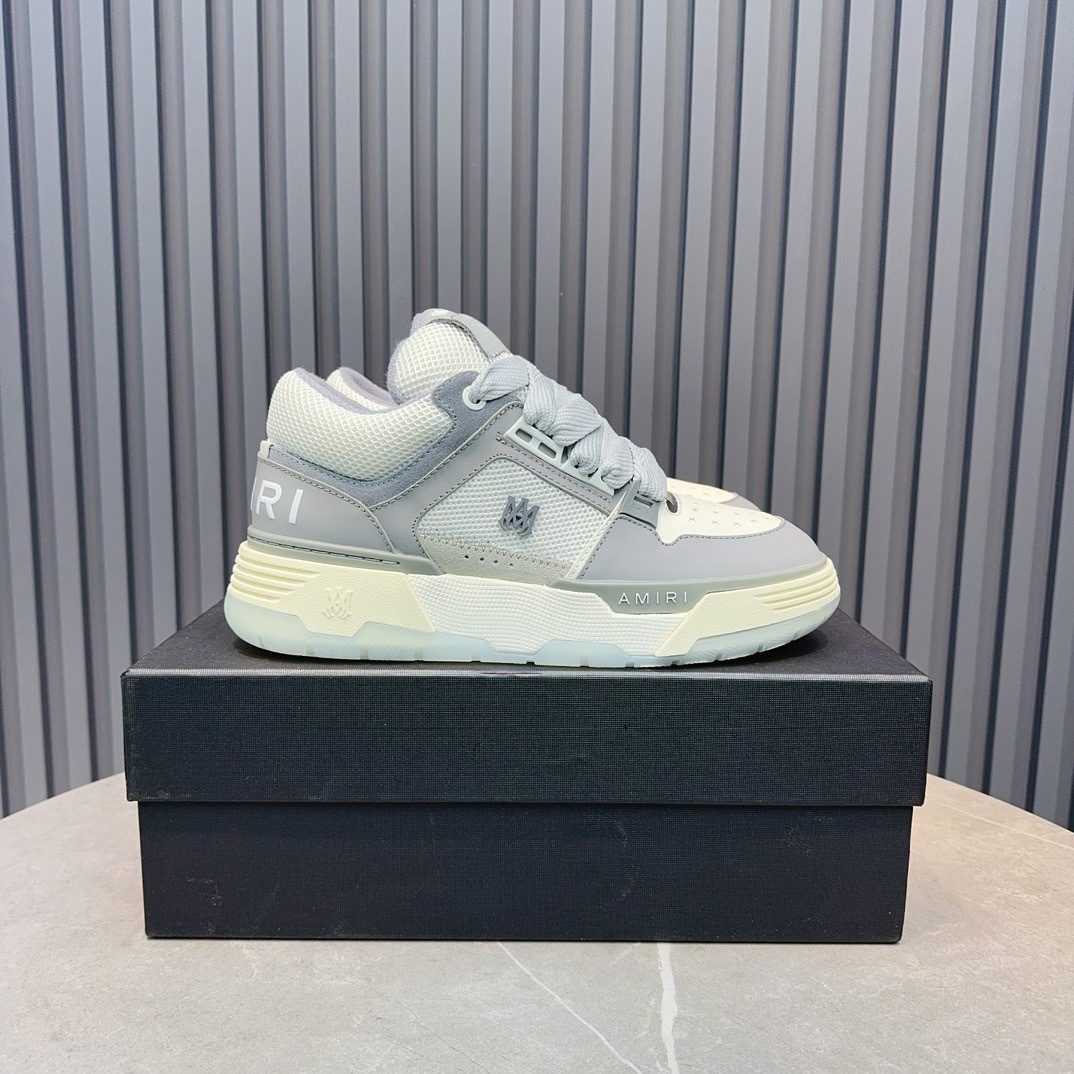 AMIRI Leather Mid-Top Sneakers Grey White