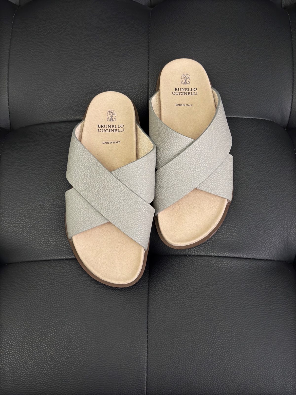 Brunello Cucinelli Crossover Leather Slides
