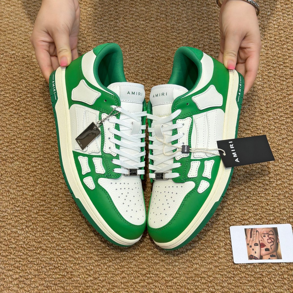 AMIRI Green and White Low-Top Sneakers