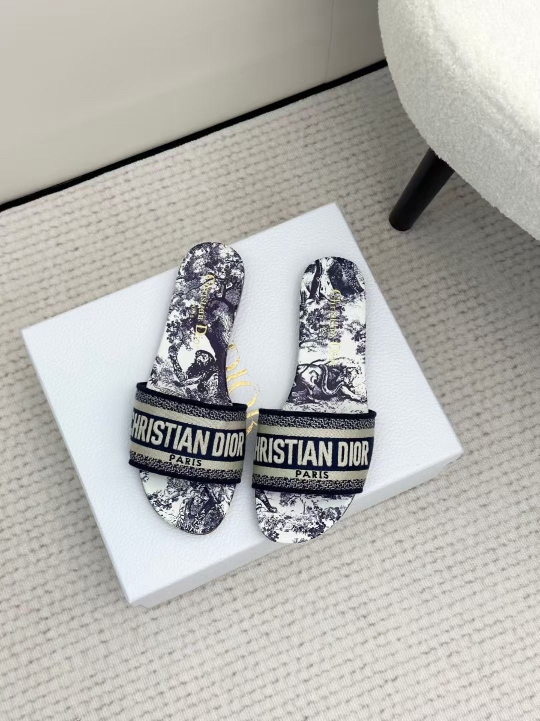Christian Dior Toile de Jouy Slide Sandals