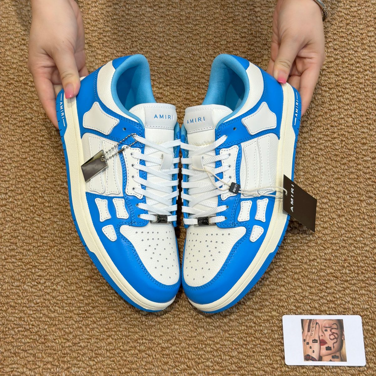 Amiri Blue and White Leather Low-Top Sneakers