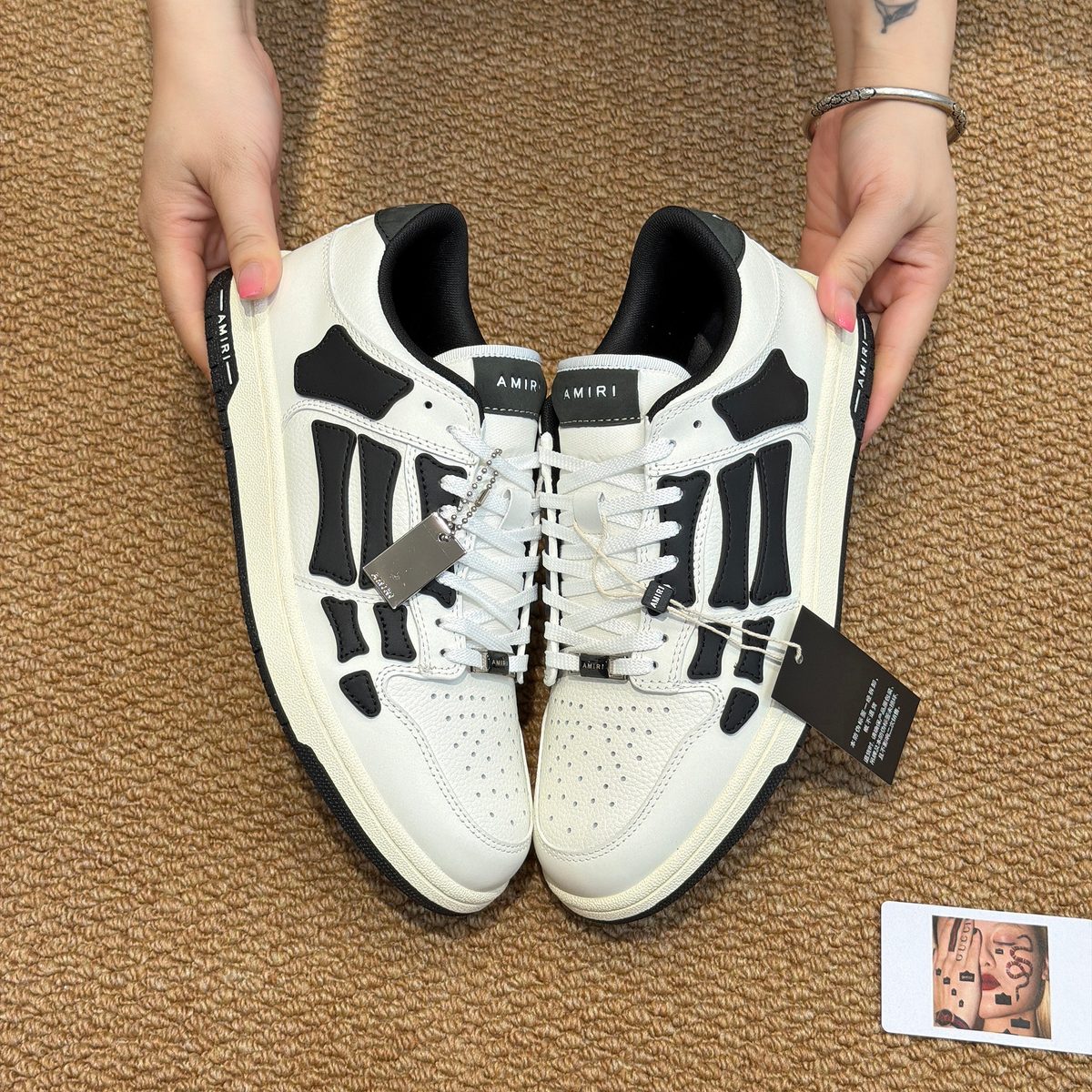 AMIRI Black and White Leather Low-Top Sneakers