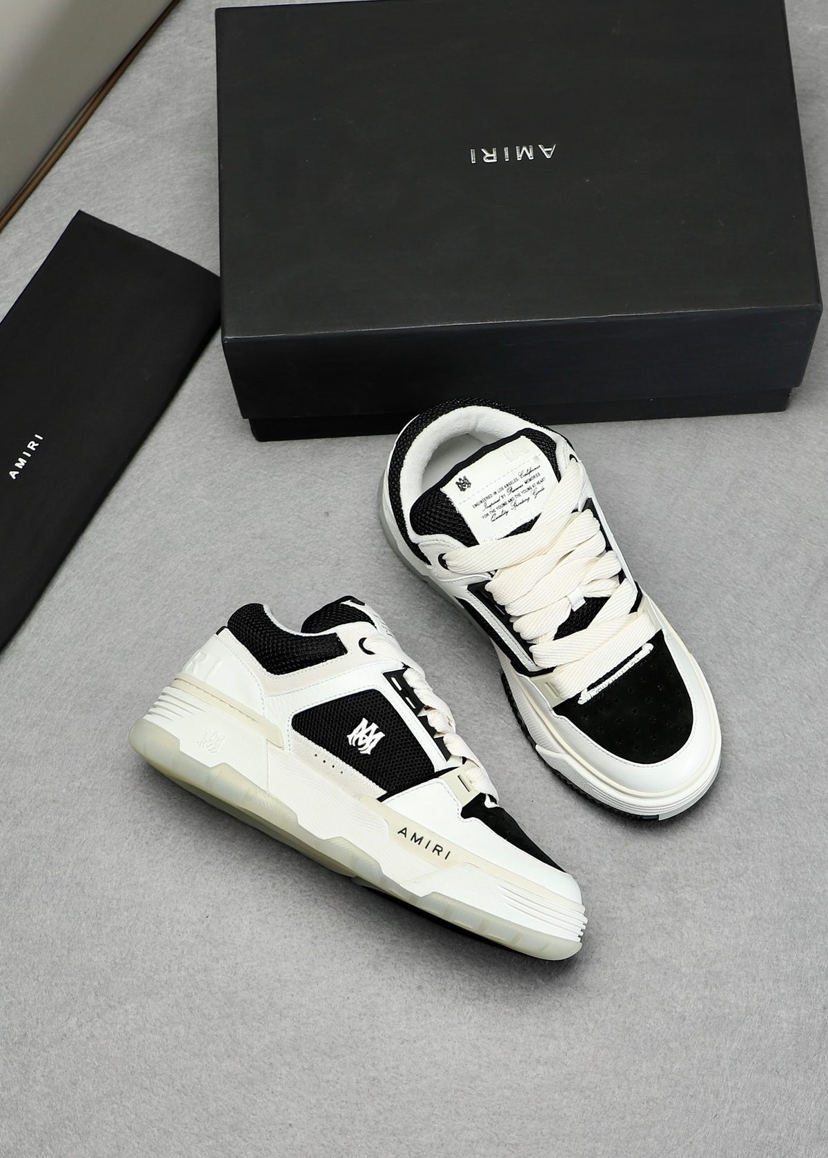 AMIRI Black and White Leather High-Top Sneakers