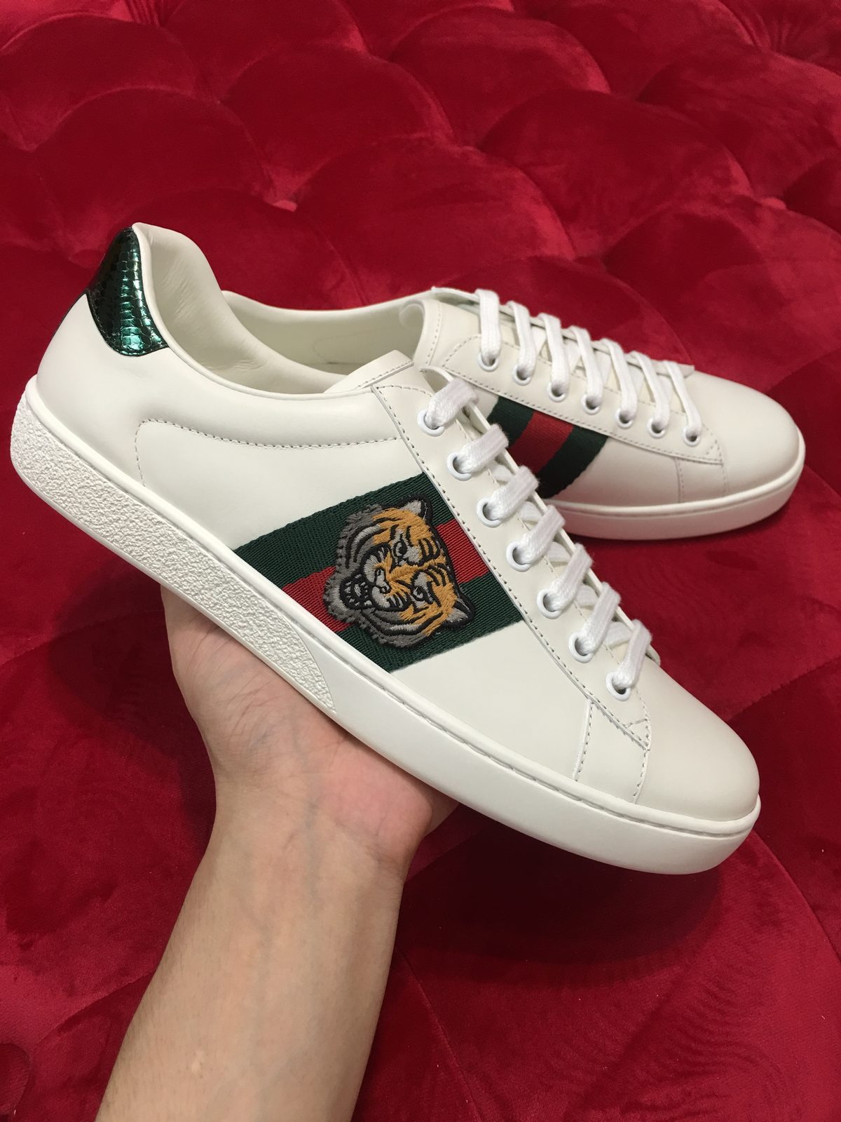 Gucci Ace Low White with Tiger Head Embroidery