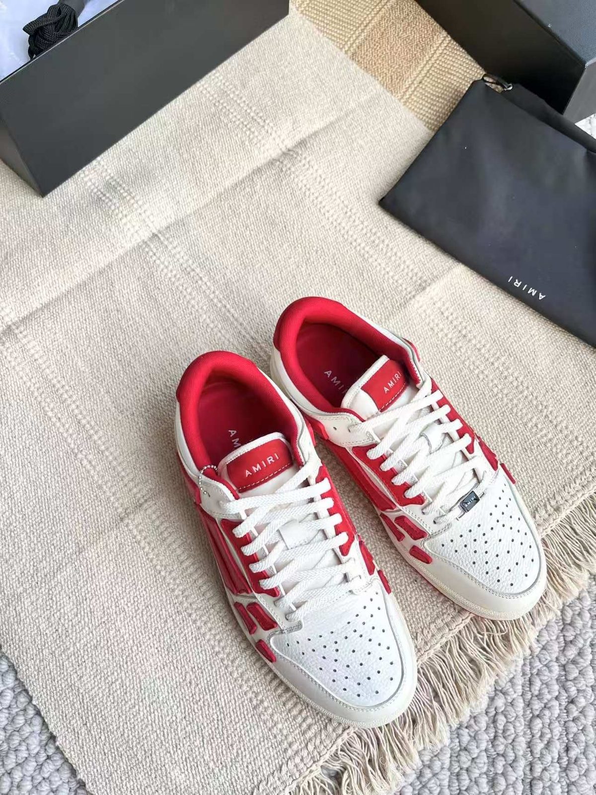 Amiri Red and White Leather Low-Top Sneakers