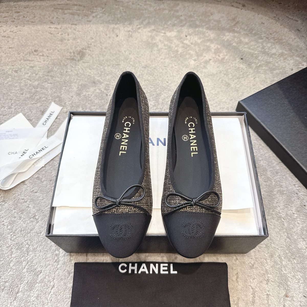 Chanel Tweed and Black Ballet Flats