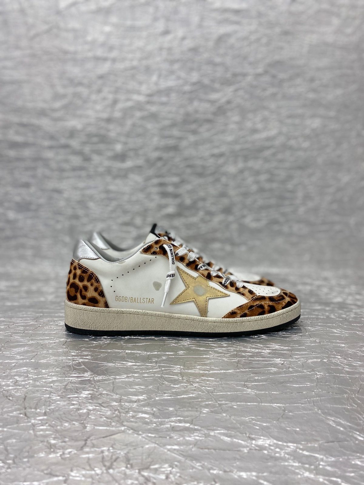 Golden Goose Ball Star Leopard Print White Gold