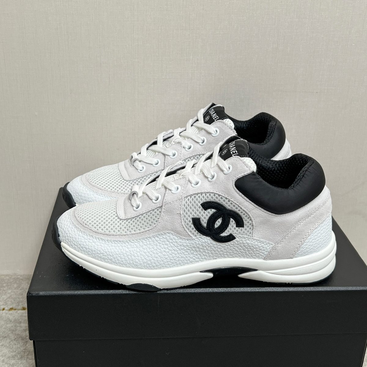 Chanel CC Logo White Leather Sneakers