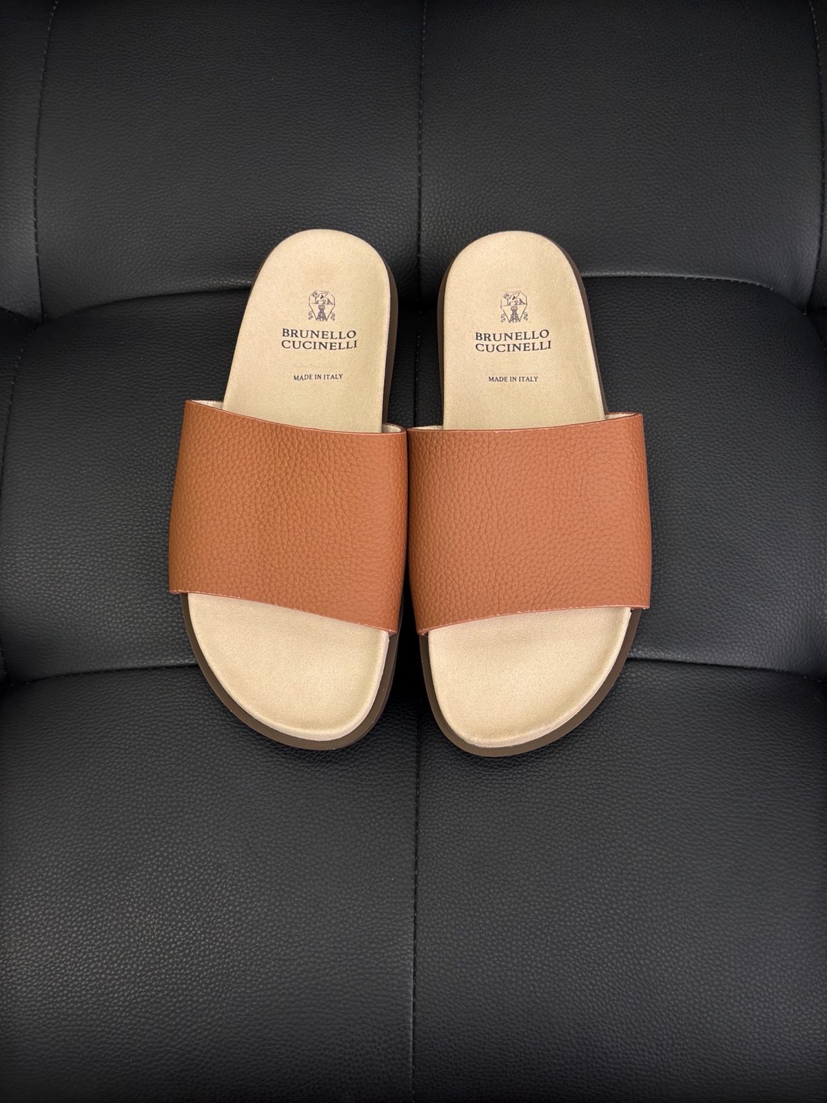Brunello Cucinelli Leather Slide Sandals