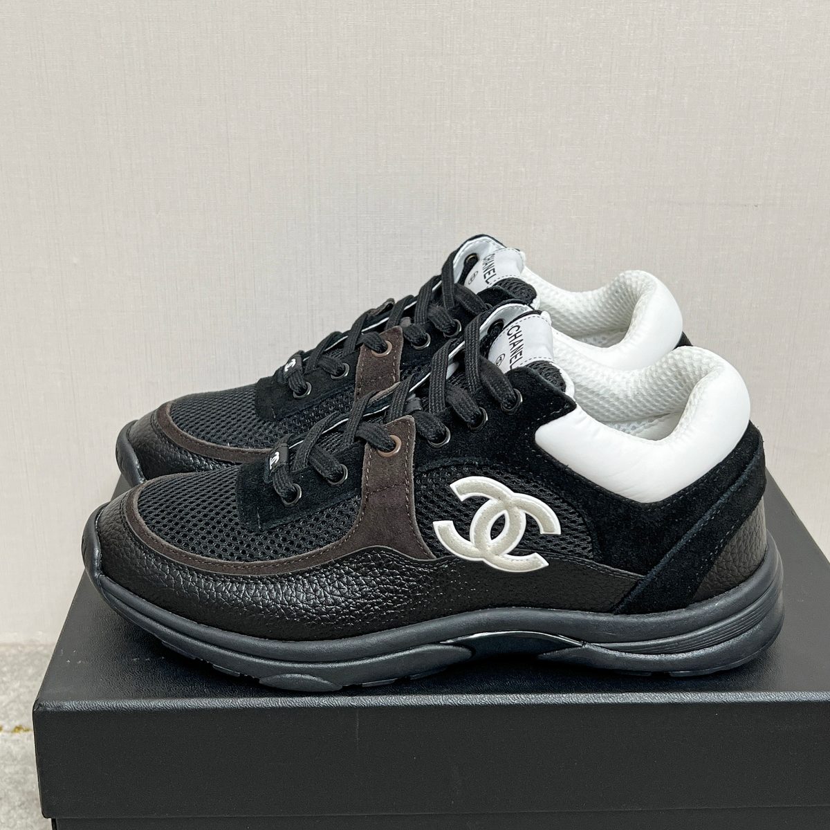 Chanel CC Logo Sneakers Black White