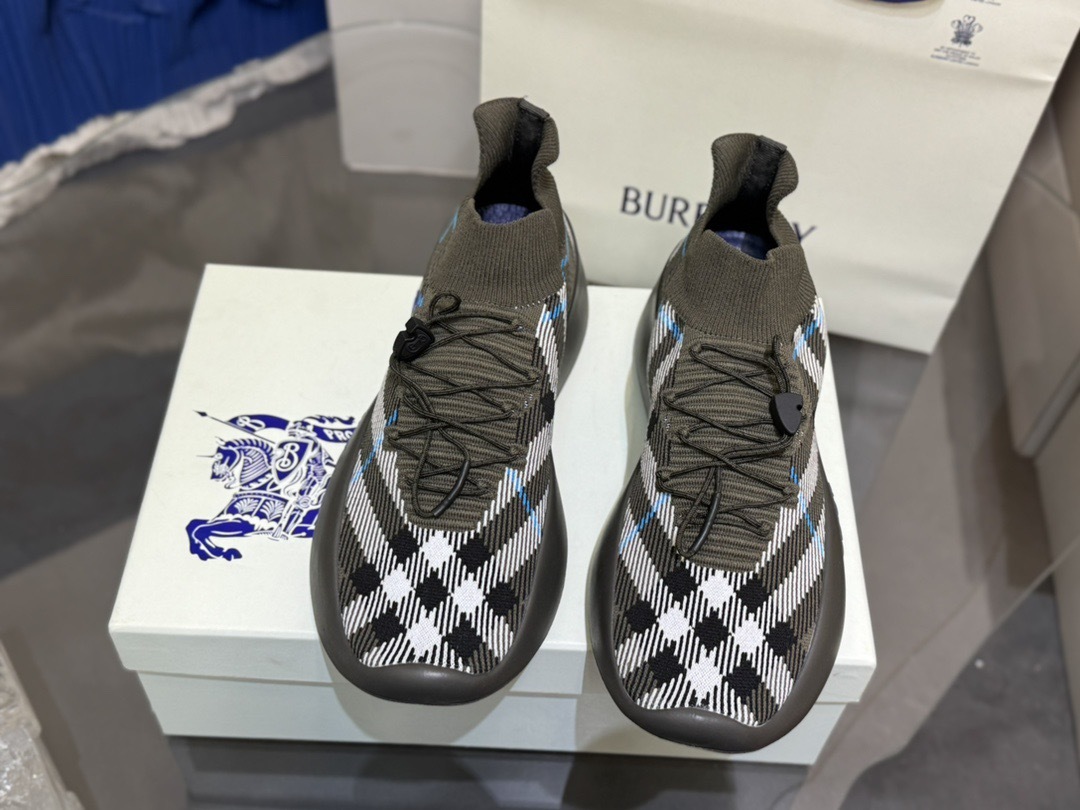 Burberry Houndstooth Knit High-Top Sneakers