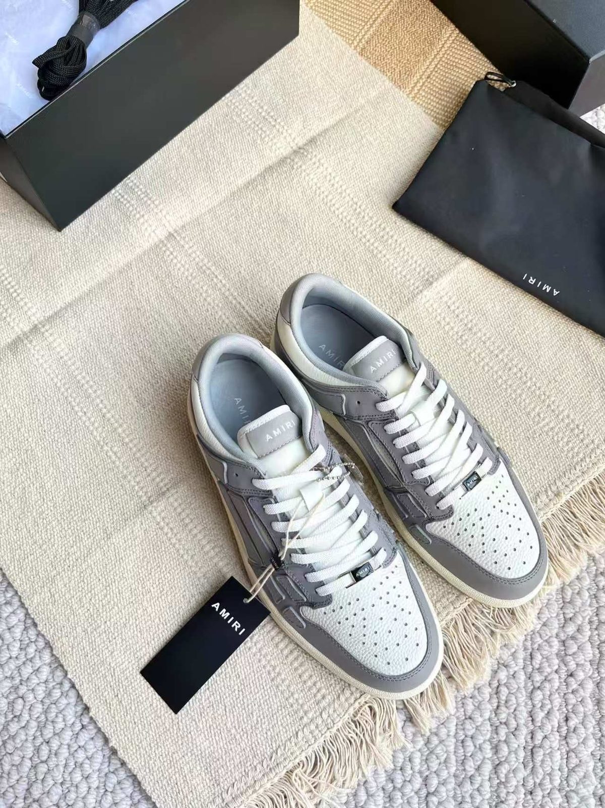 Amiri Leather Low-Top Sneakers Grey White