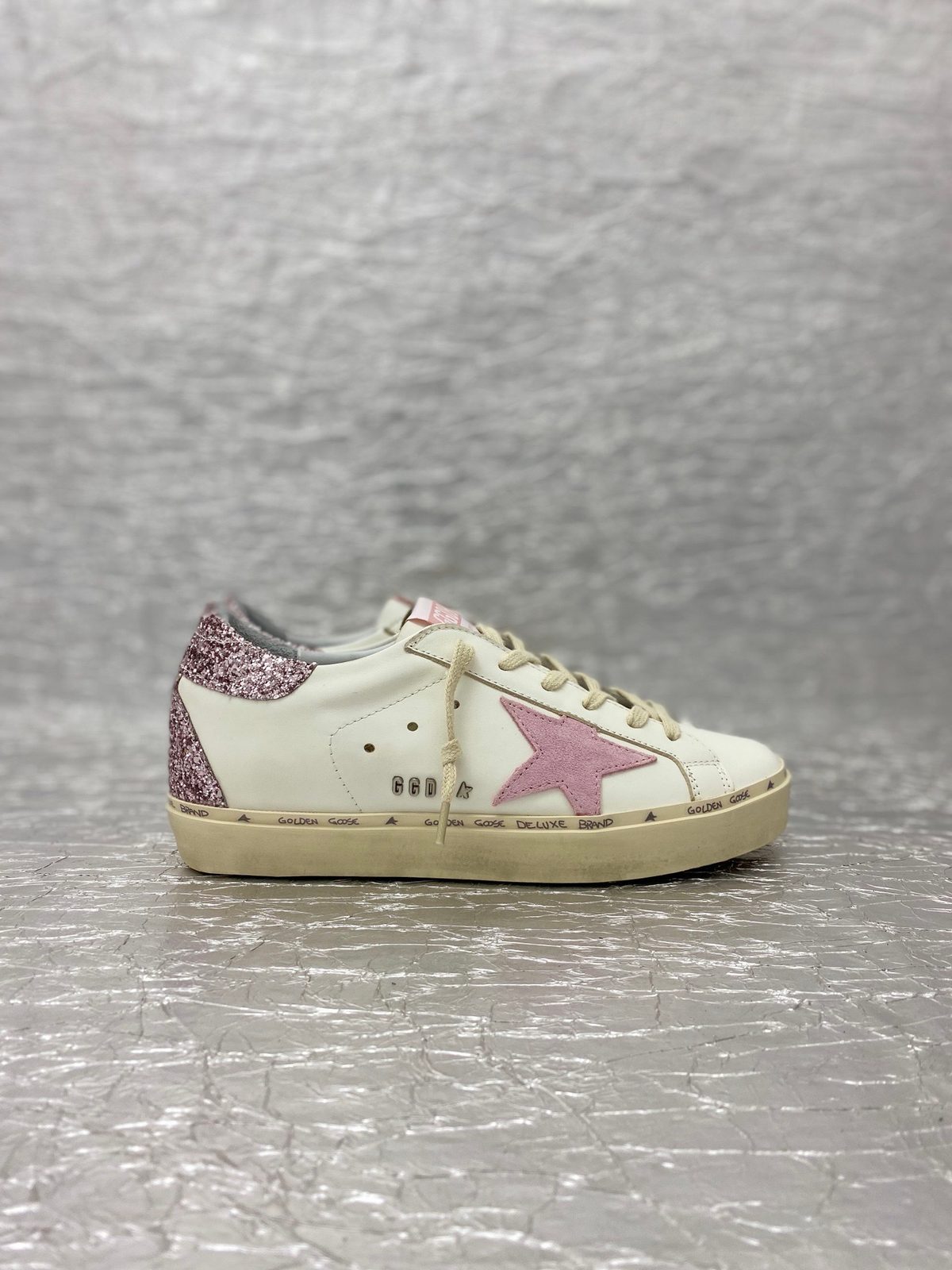 Golden Goose Deluxe Brand May Sneaker White Pink Glitter