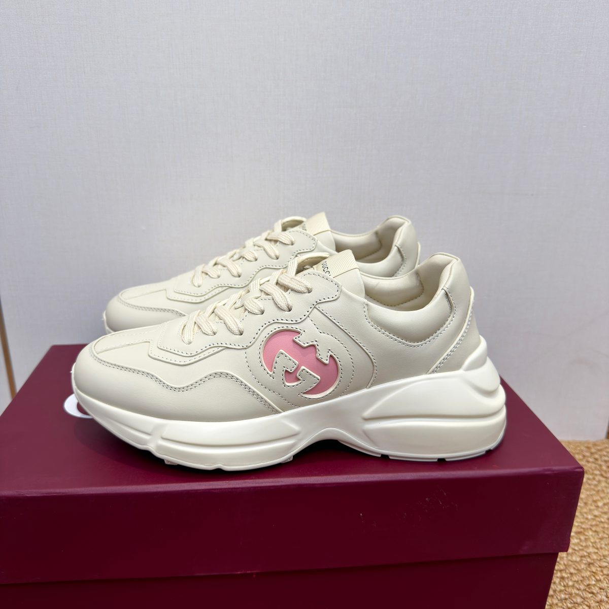 Gucci GG Chunky Leather Sneaker White Pink