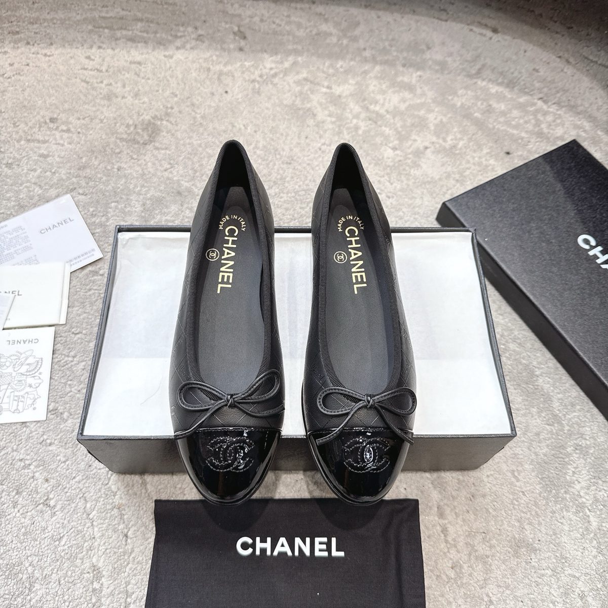 Chanel Black Leather Ballet Flats with Bow