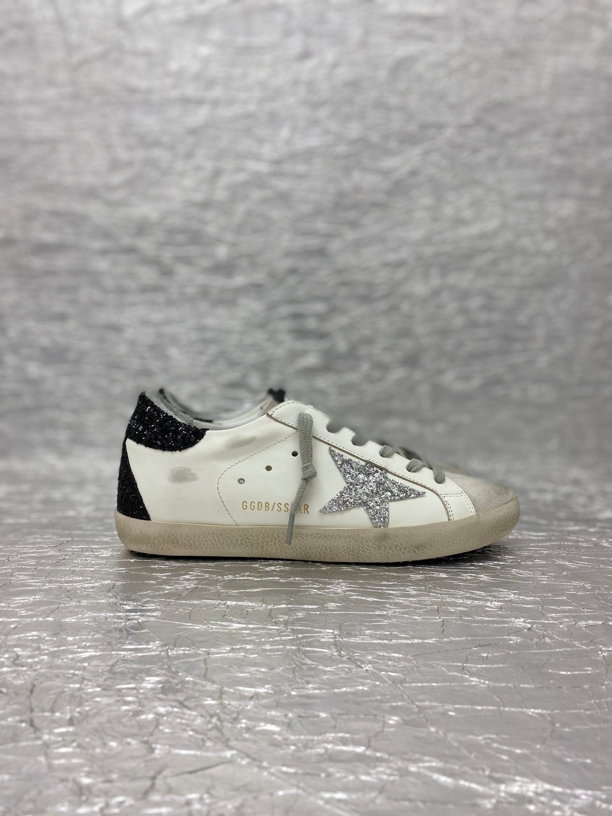 Golden Goose Superstar White Silver Glitter Black