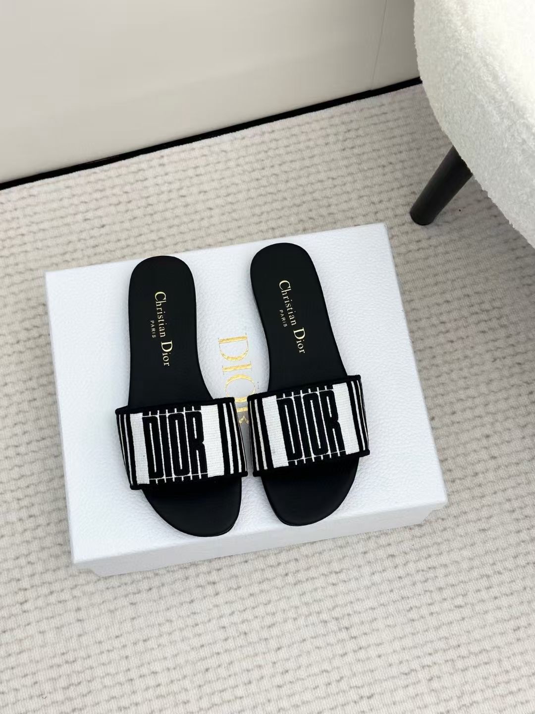 Christian Dior Striped Slide Sandals