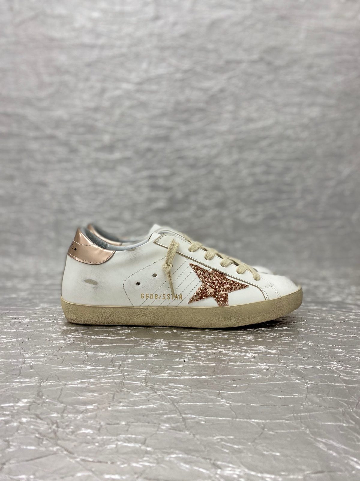 Golden Goose Super-Star White Leather Rose Gold Glitter