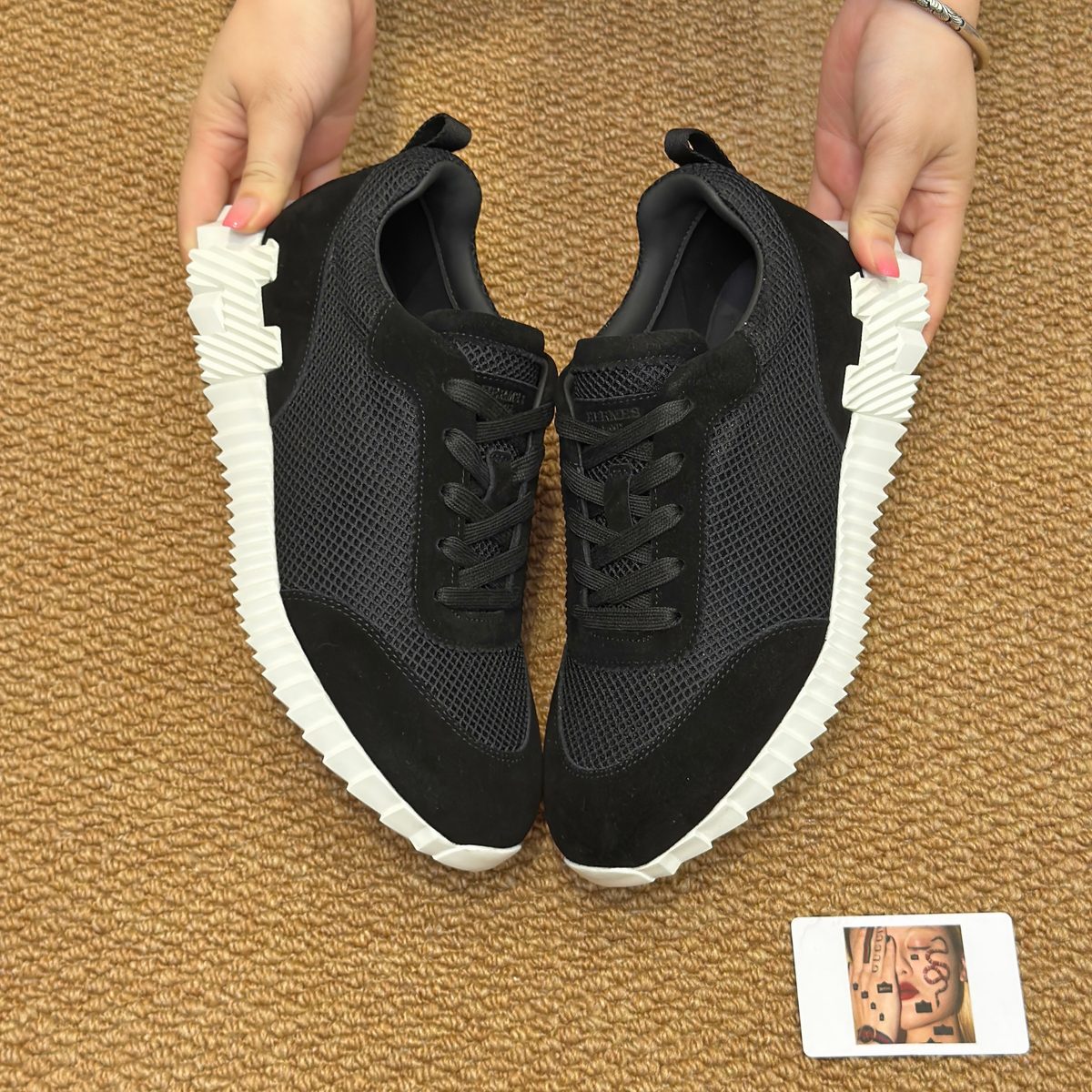Unknown Brand Black/White Mesh Sneaker with Ribbed Sole