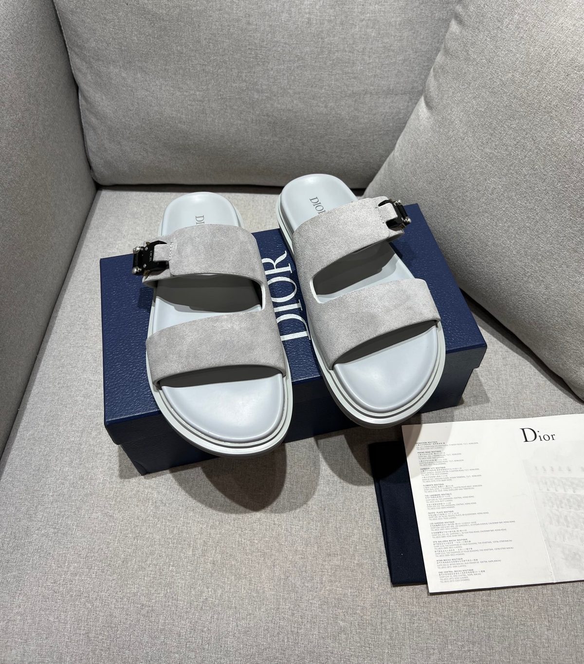 Dior Beige Suede Platform Slide Sandals