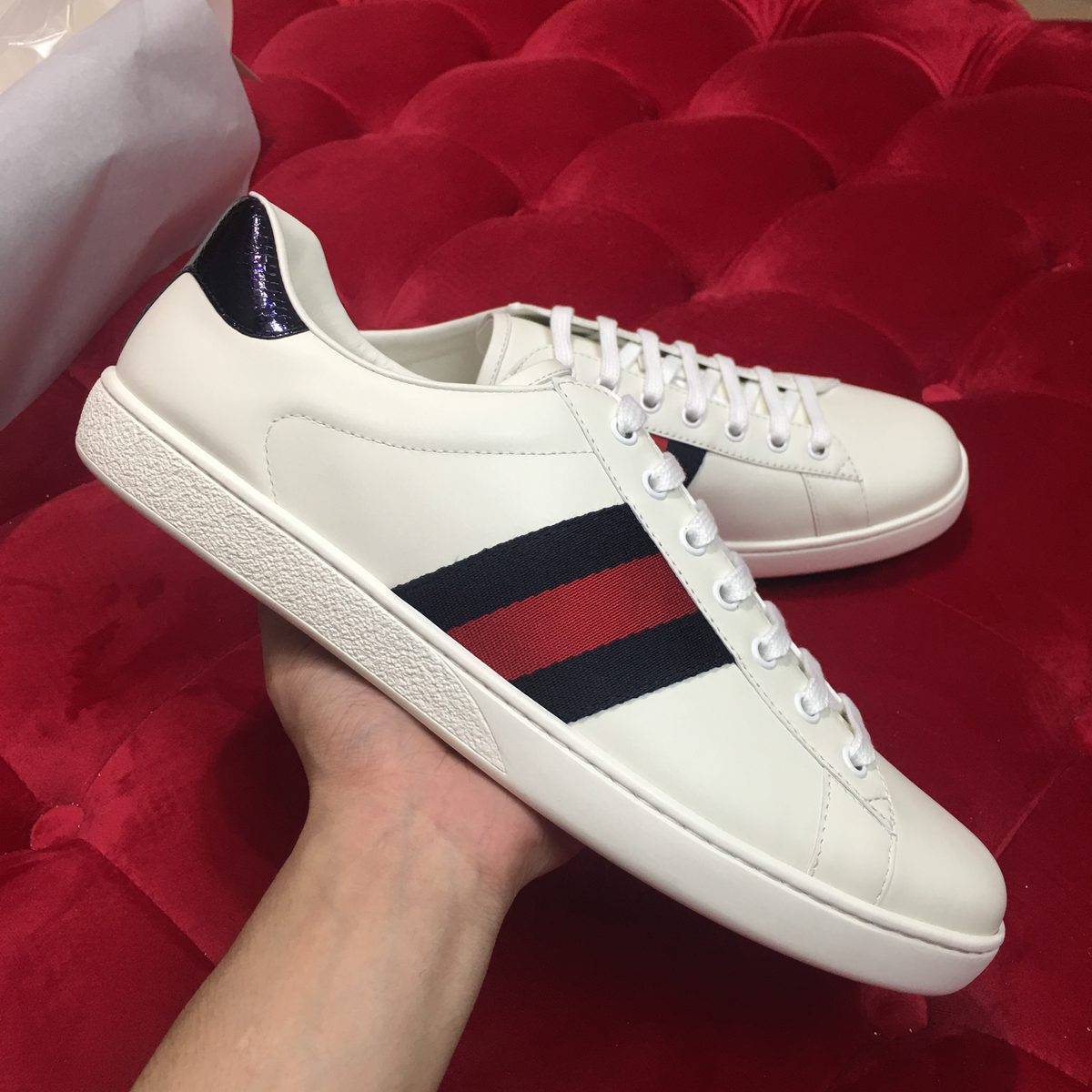 Gucci Web Stripe Leather Low-Top Sneaker