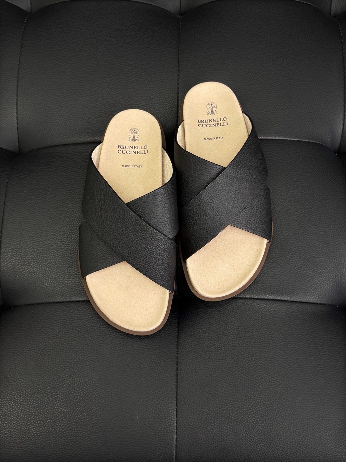 Brunello Cucinelli Leather Crossover Slides