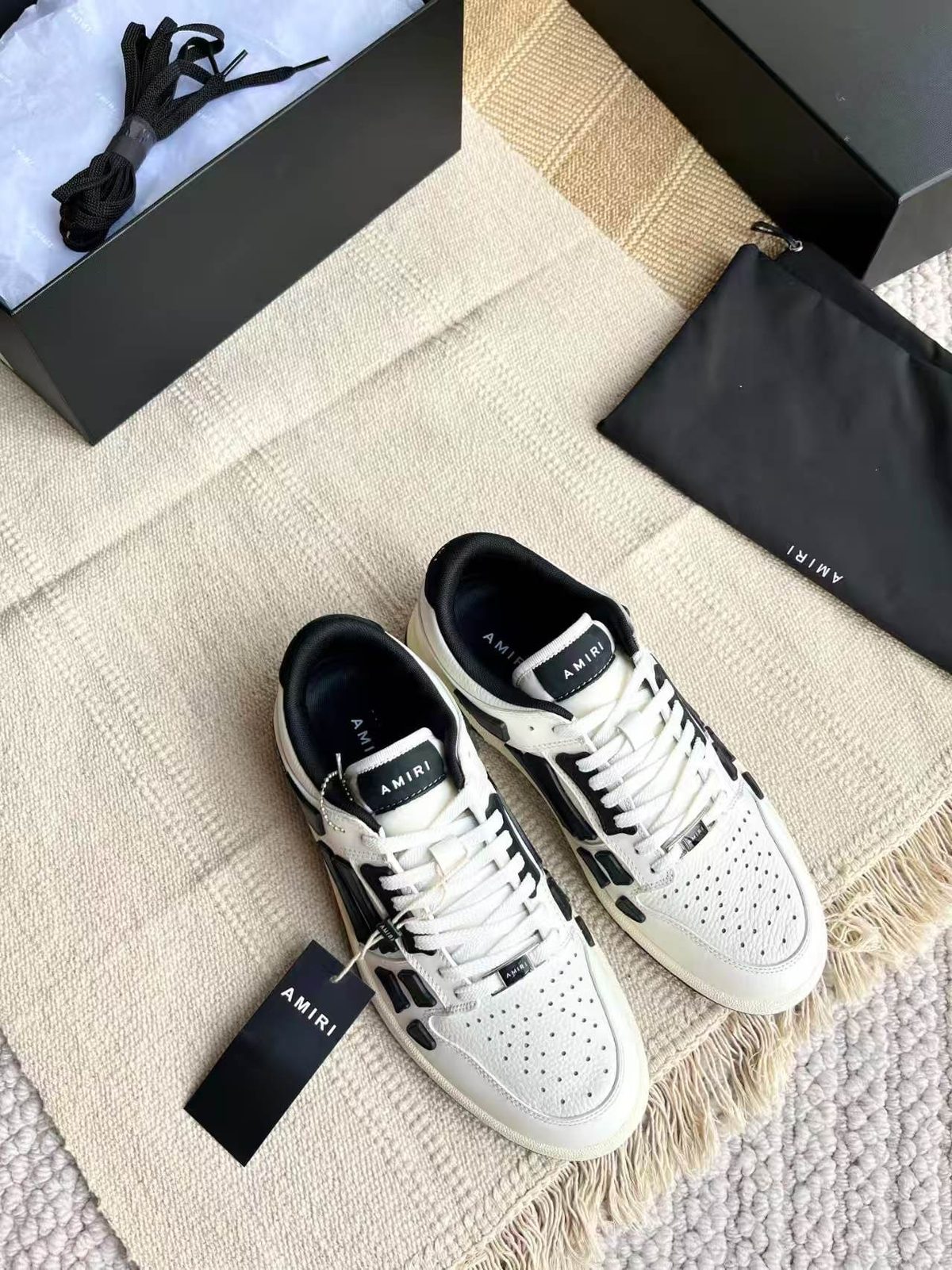 Amiri Black and White Leather High-Top Sneakers