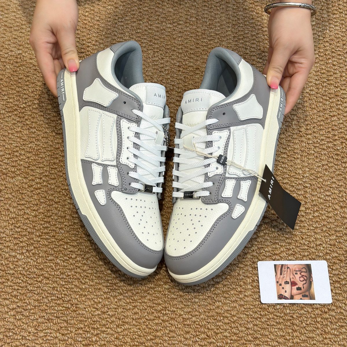 AMIRI Leather Low-Top Sneakers Gray White