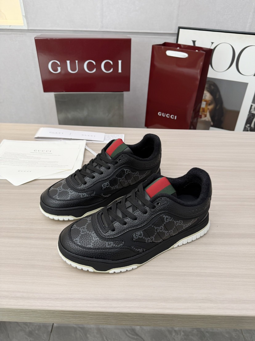 Gucci GG Monogram Black Leather Sneakers