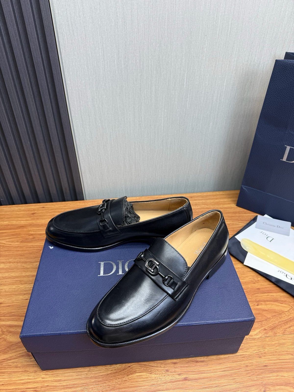 Dior CD Buckle Leather Loafers Black