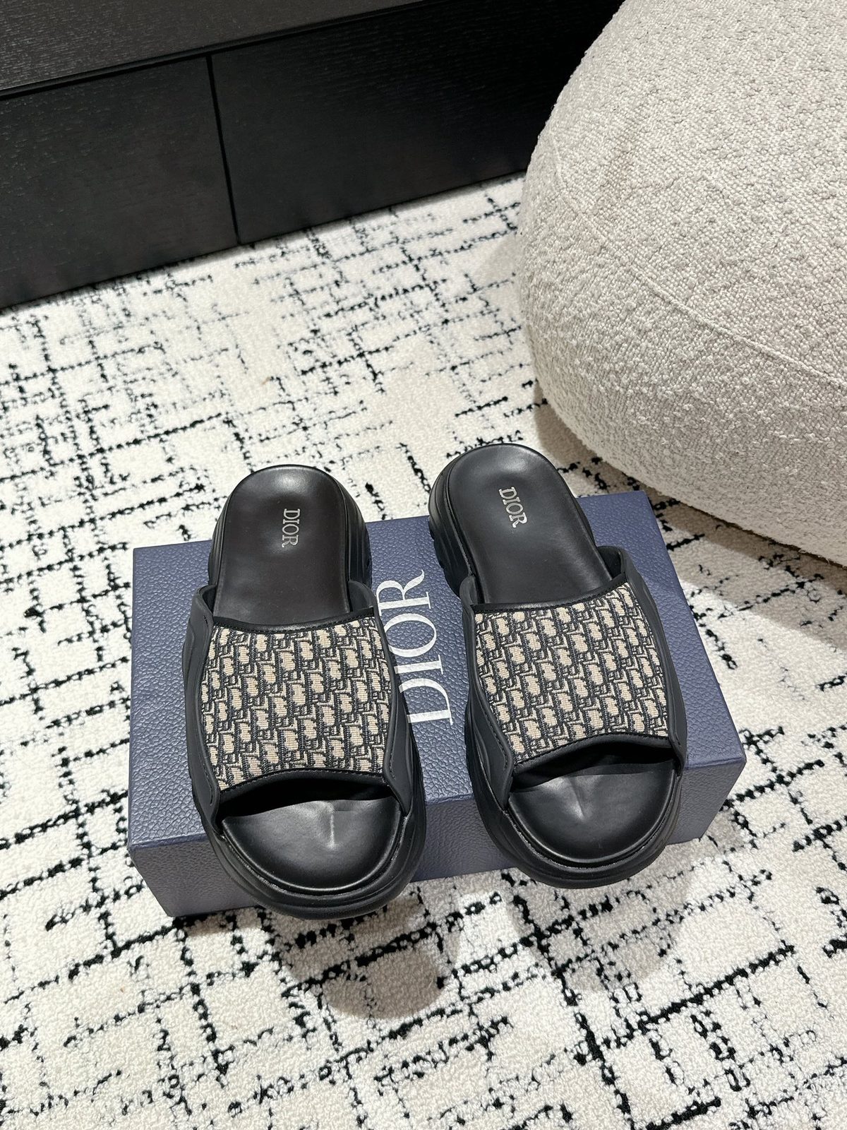 Dior Oblique Canvas Platform Slide Sandals