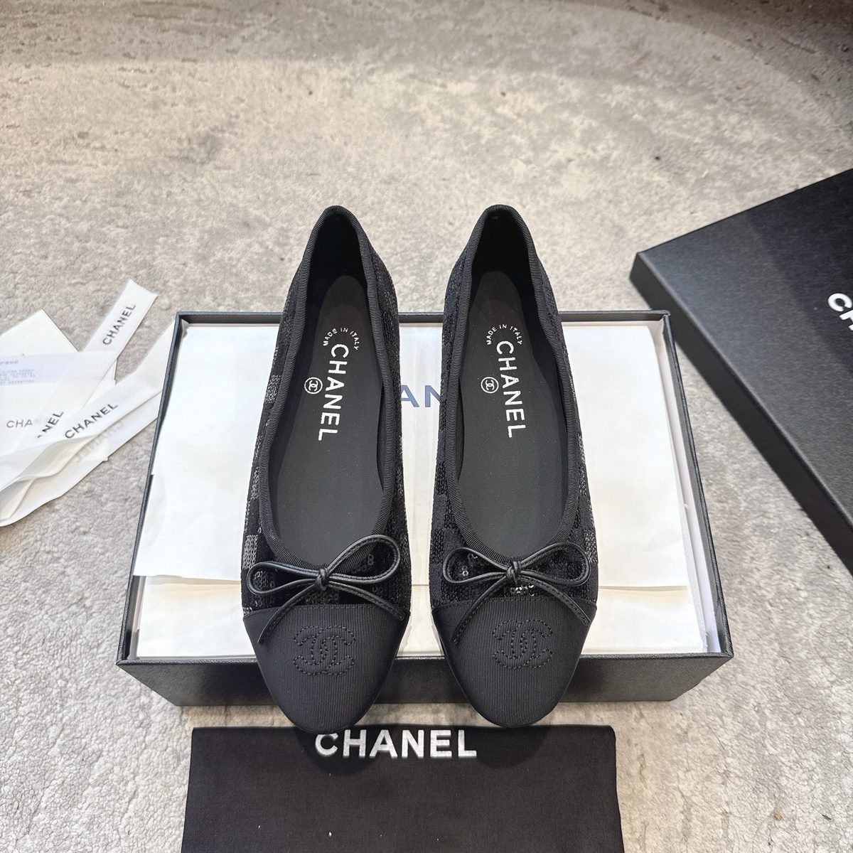 Chanel Black Sequin Ballet Flats