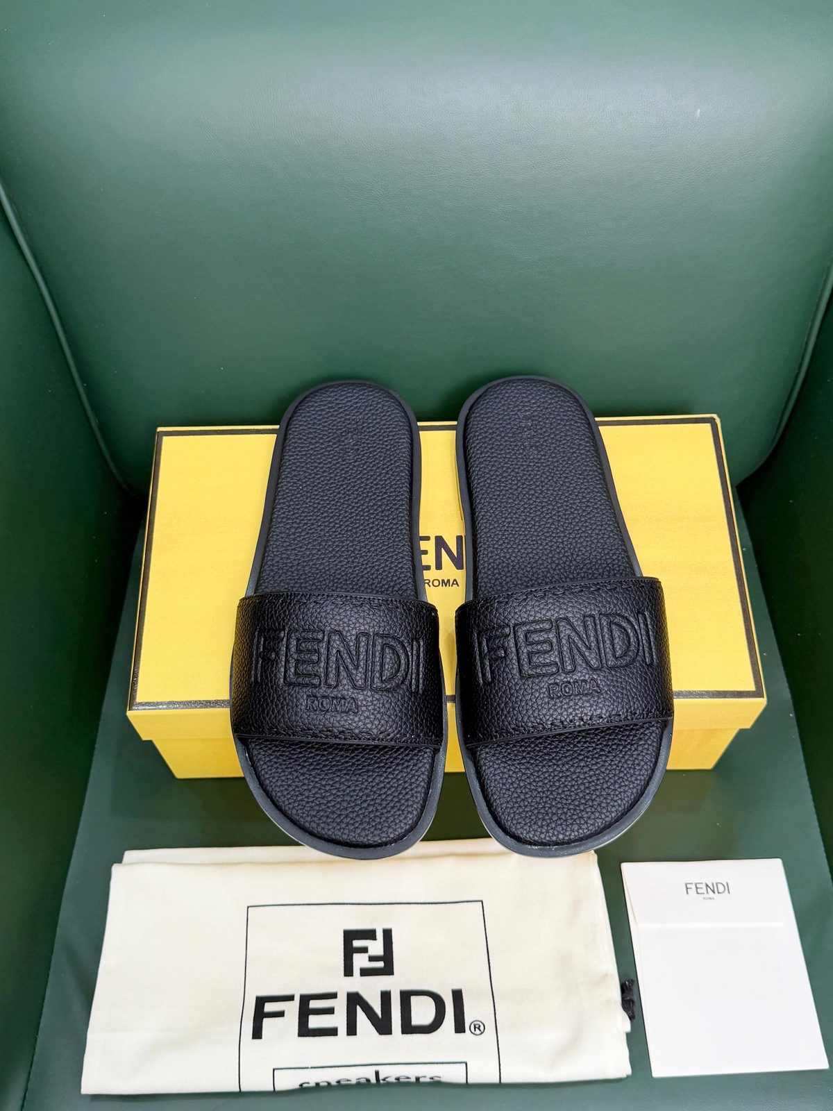 Fendi Roma Textured Slide Sandals