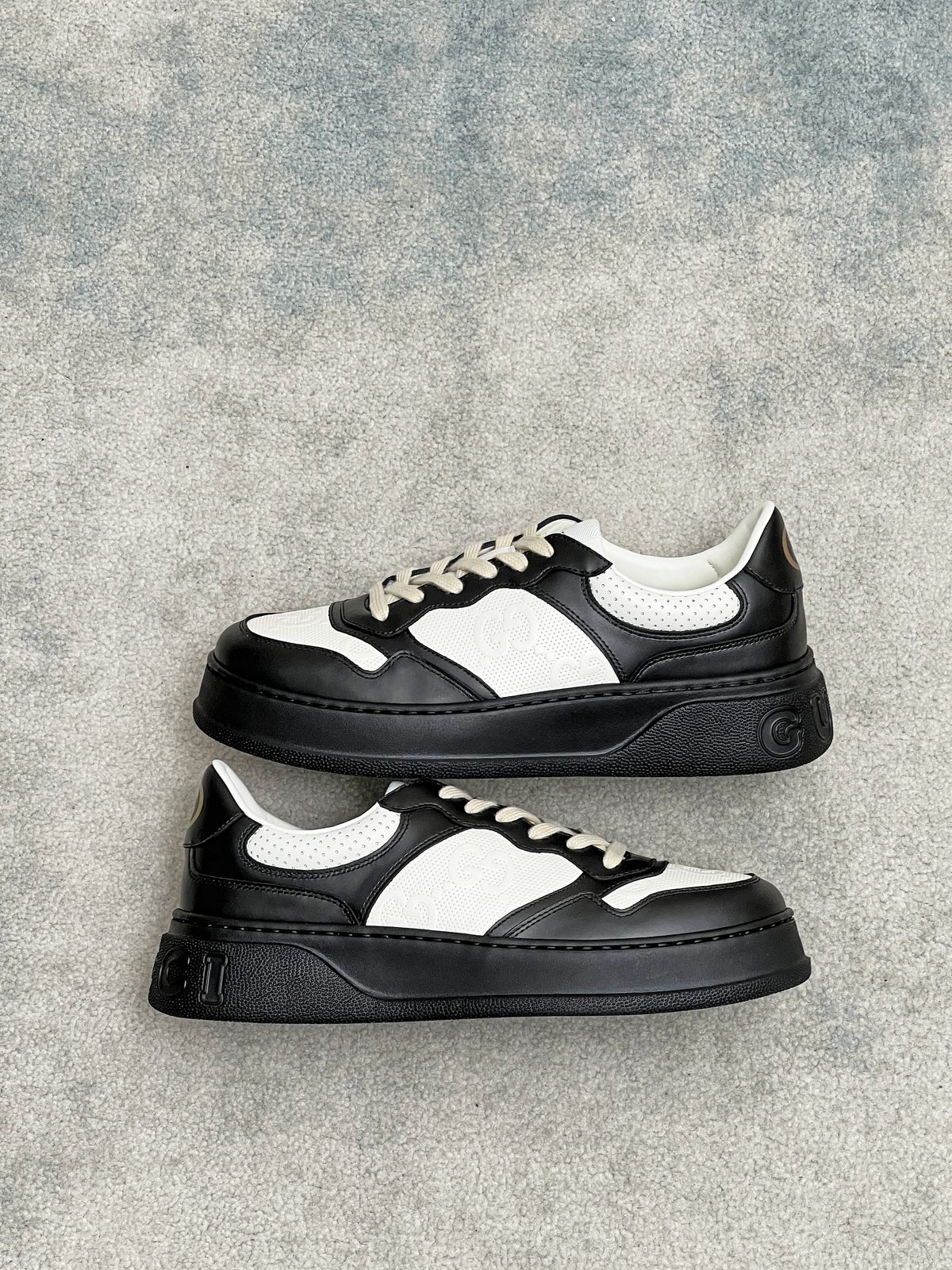 Black and White Leather Platform Sneakers