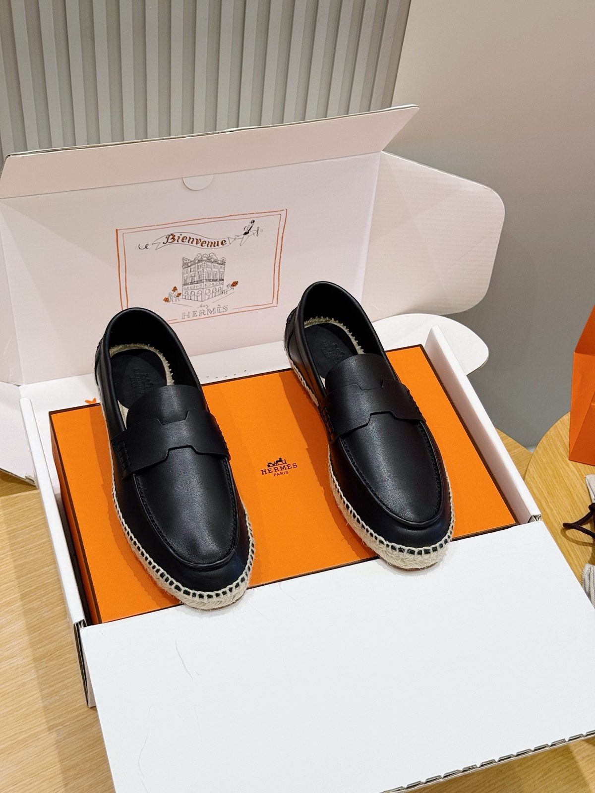 Hermès Loafer Espadrille Black Leather