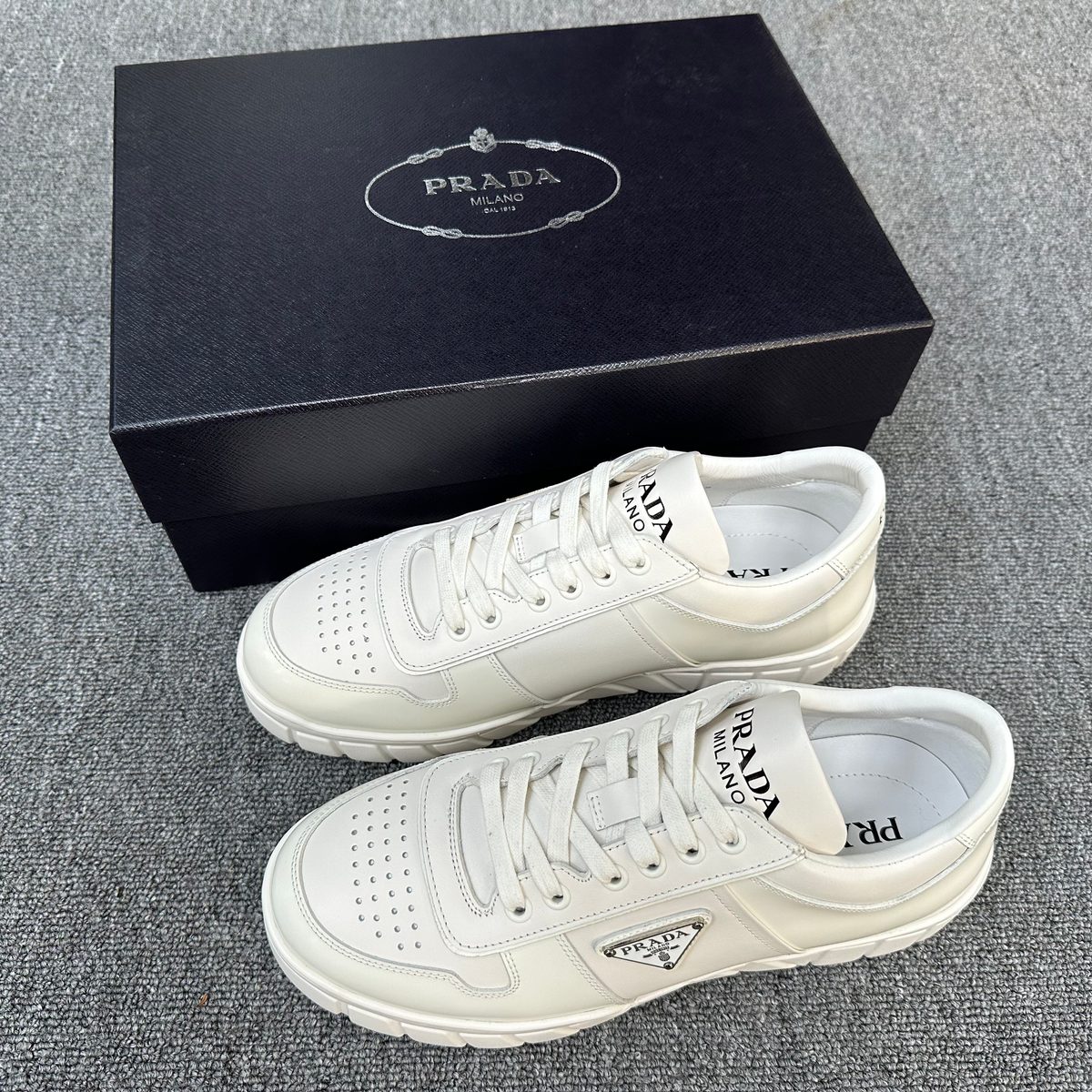 Prada Milano White Leather Low-Top Sneakers