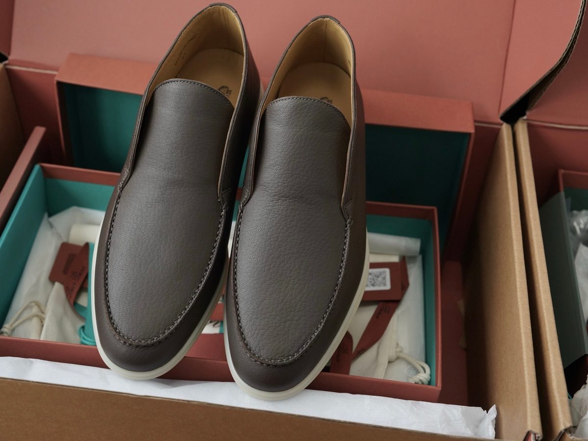 Italian Leather Slip-On Loafers Gray