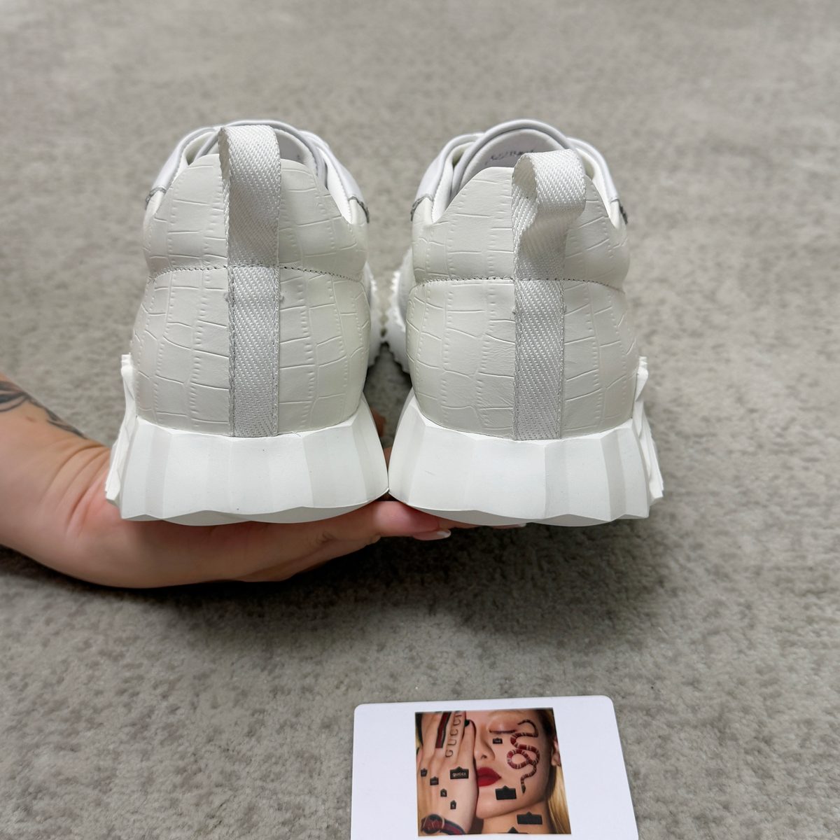 Unknown White Leather Sneaker with Crocodile/Embossed Texture