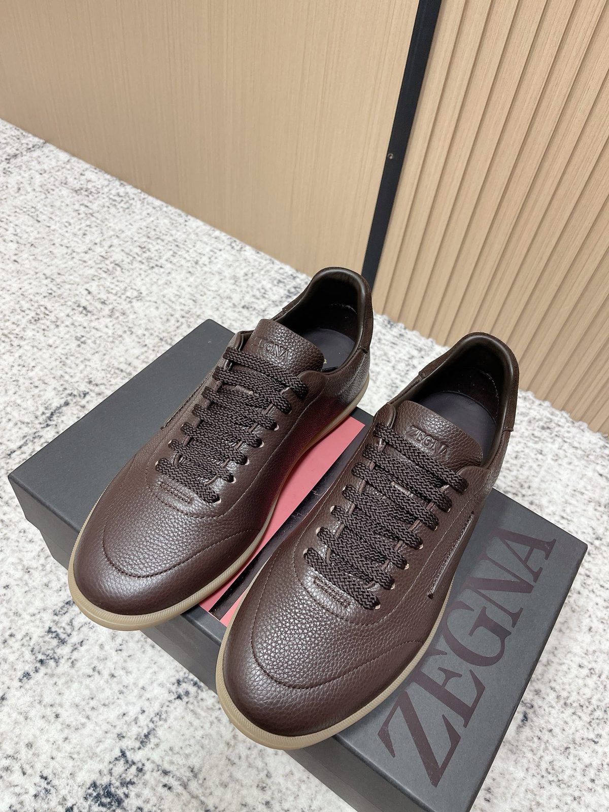 Zegna Leather Low-Top Sneaker Brown/Cream