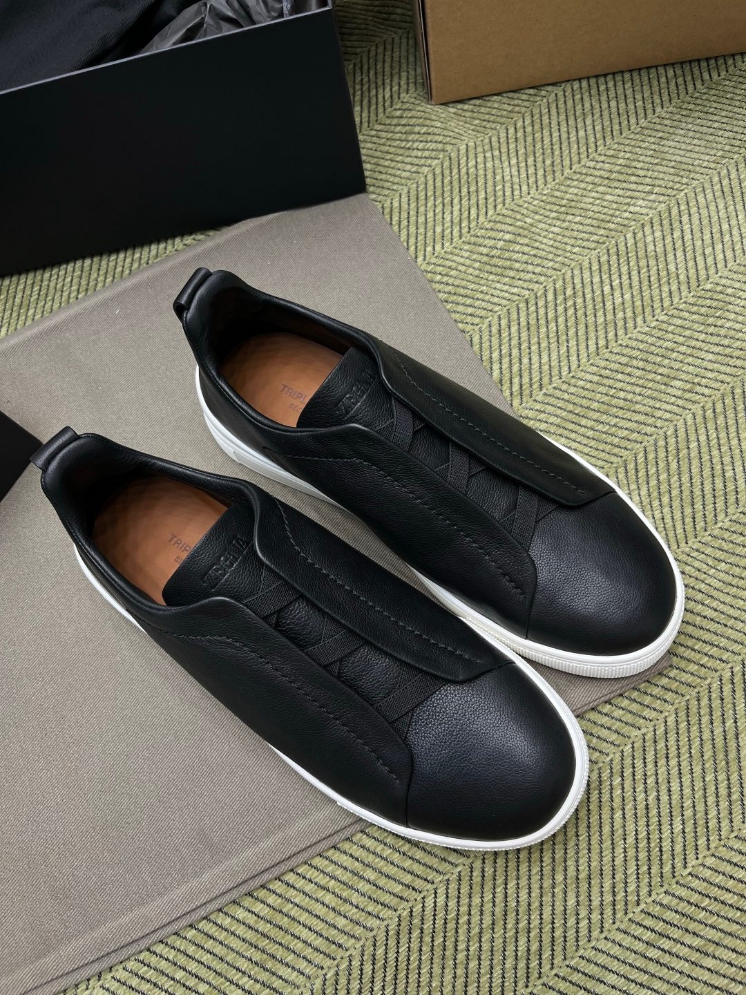 Luxury Black Leather Slip-On Sneakers