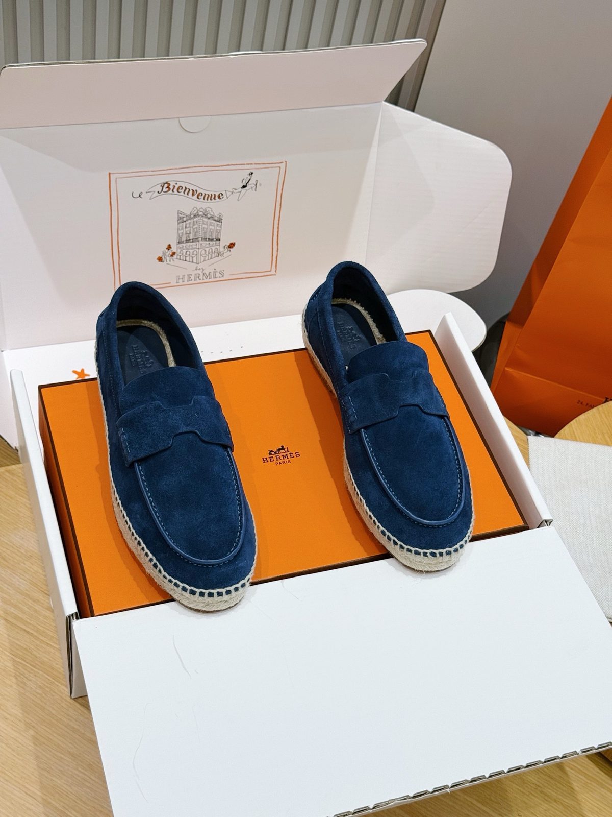 Hermès Suede Loafer Espadrilles Navy Blue