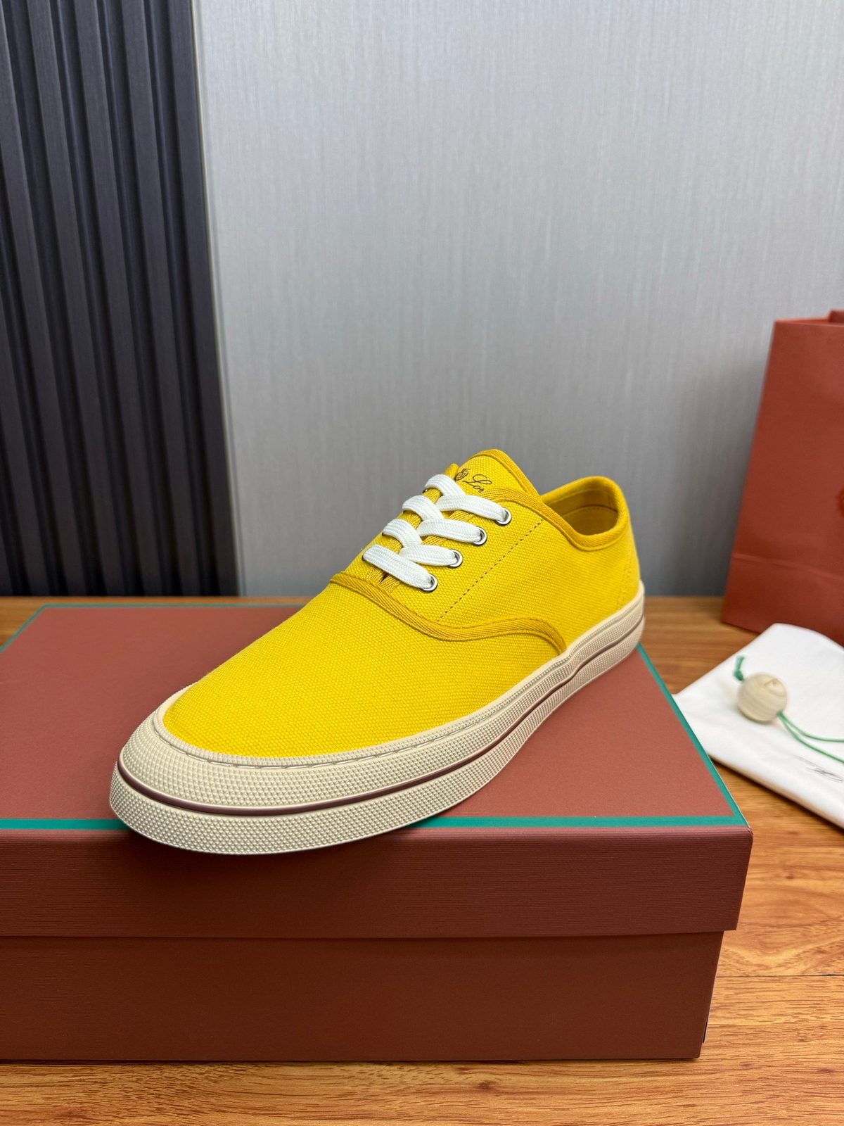 Yellow Canvas Low-Top Sneakers with White Sole