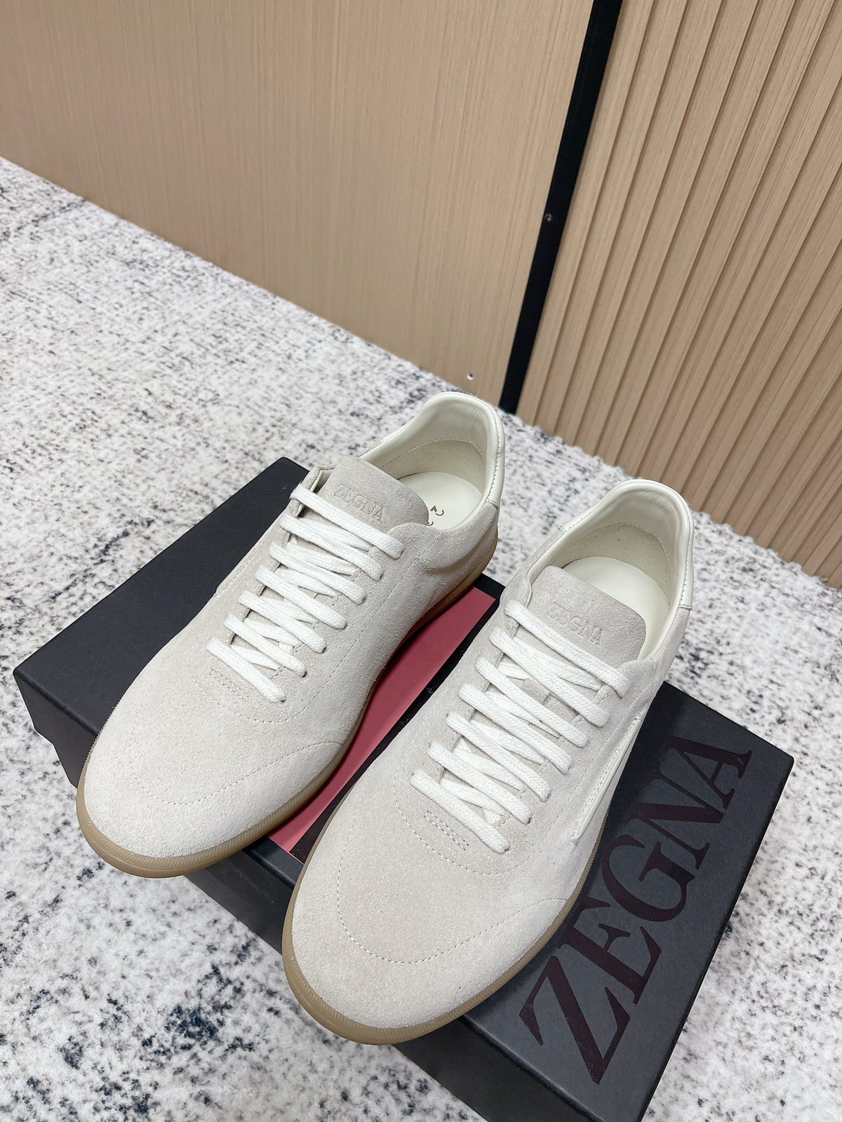 Zegna White Suede Low-Top Sneakers